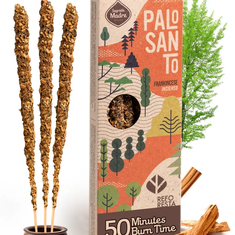 Sagrada Madre Wild Harvested Palo Santo & Frankincense Incense Sticks | Sustainable Short Format, 4 Thick Sticks, 6.7 Inches, 1 Hour Burn | Handcrafted Natural Incense for Meditation, Sleep & Spiritual Cleansing