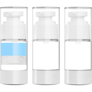 0.5 OZ/15ML Airless Pump Bottles, 3 Pack Lotion Dispenser Travel Size Pump Bottles, Vacuum  Travel Bottle for Lotion, , Foundation, , with Labels, Wooeden Stick