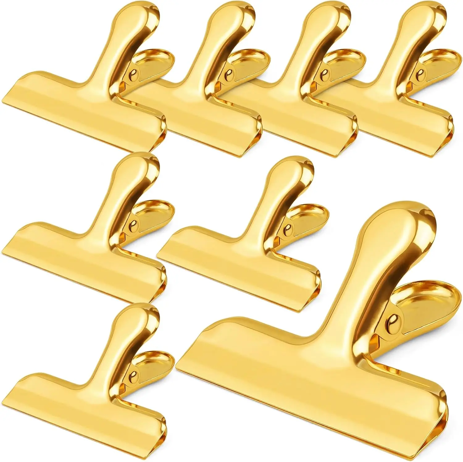 Gold Chip Clips Bag Clips Large Stainless Steel Clip for Food Storage,Air Tight Seal Chip Bag Clip 3 Inch Strong Food Clipp for Snack,Chips,Kitchen Decor,Home&Office Paper Heavy Duty-8 Pack