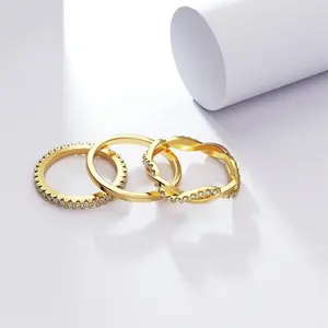 3PCS 14K Gold Plated Stackable Rings Set for Women Non Tarnish Dainty Thin Cubic Zirconia Diamond Statement Rings Minimalist Trendy Thumb Finger Fashion Band Rings Simple Elegant Jewelry Gift for Daily Casual Party Wedding Wear