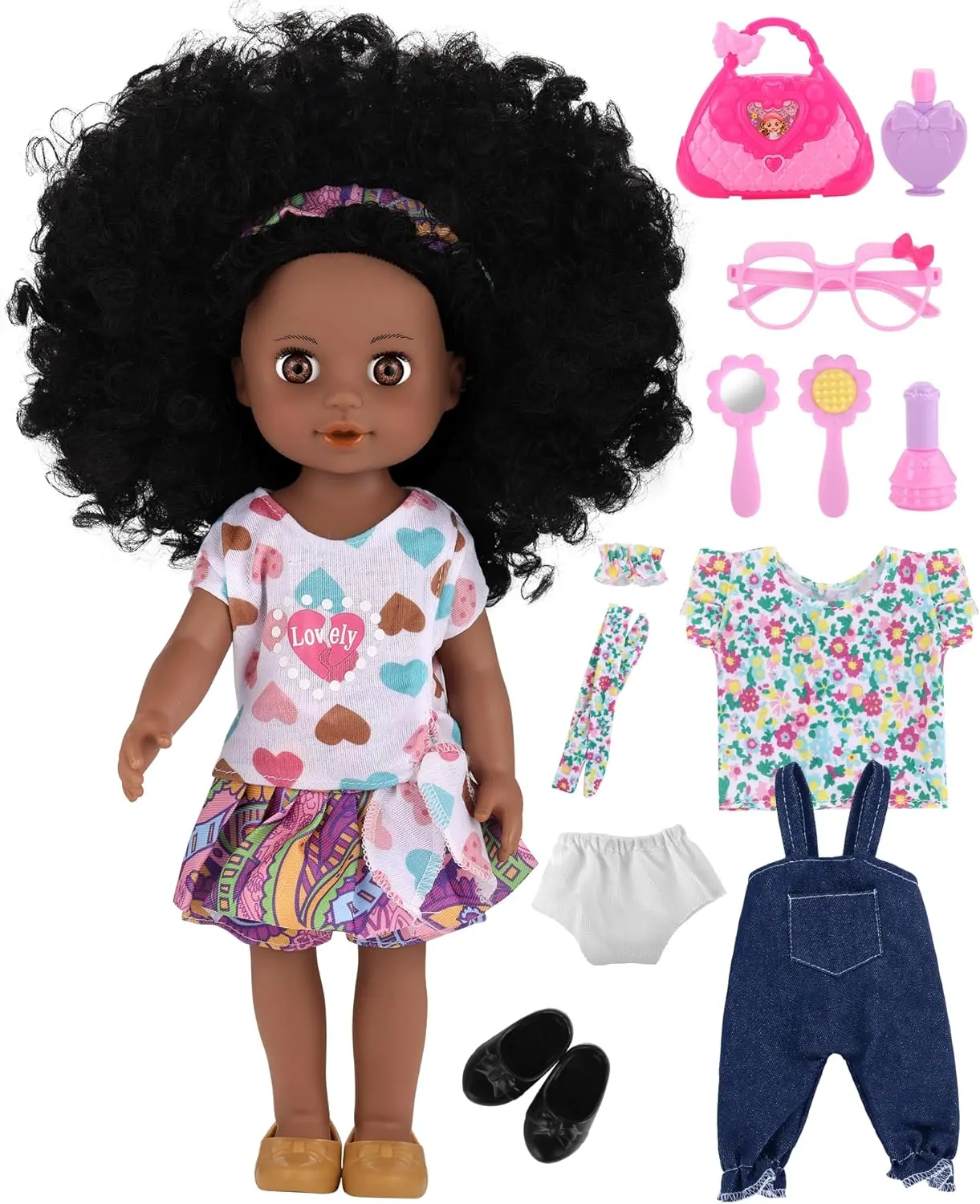 Black Doll for Girls, GAGAKU  14" Black Baby Dolls Set for Toddlers Kids 2 3 4 5 6 Years Old, Black Girl Baby Doll with Natural Hair, Including Doll Clothes Accessories