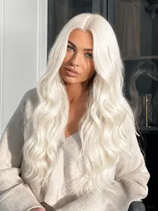 26 Inch Pure White Body Wave Lace Front Wig Heat Resistant Synthetic Hair Natural Hairline for Daily & Party Wear