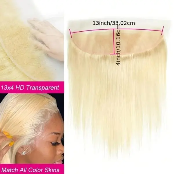 613 Blonde 13x4 Lace Frontal Closure, 10 Inch Straight Virgin Remy Human Hair Extension for Women, 180% Density, Female, 13X4 Size, High Density Wig