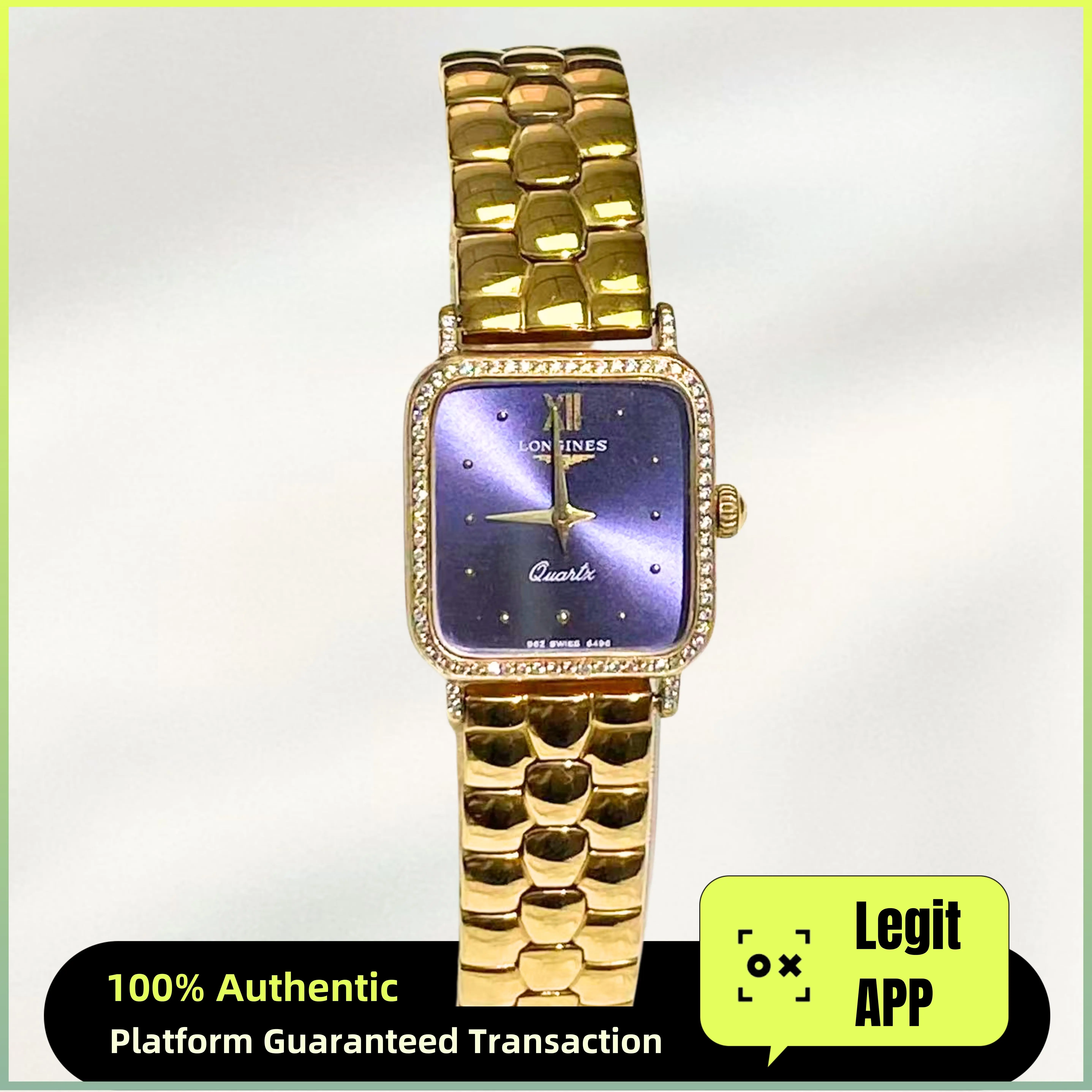 Longines Vintage Quartz Gold Plated 19x24mm Blue Dial Diamond 11900412