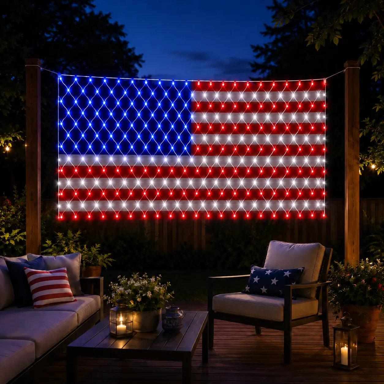 American Flag Lights Outdoor American Flag Net Lights 6.5ft x 3.28ft Super Bright,Memorial Day Decorations of The United States for Independence/National/Memorial Day,July 4th Waterproof solar lights outdoor