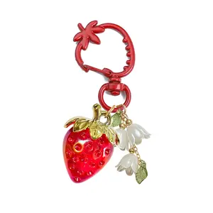 Cute three-dimensional sweetheart strawberry keychain ins wind creative bag key ring rabbit pendant