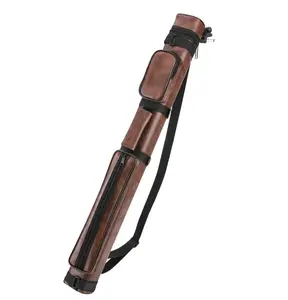 Square Four-Hole Pool Cue Case with Pockets Leather Billiard Rod Bucket Stick Carrying Cases Storage Bag for Billiard Supplies