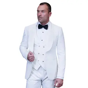 Empyrean Collection: Statement 3-Piece White Velvet Tuxedo with Gold Accents