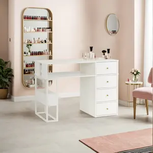 BarberPub Modern Manicure Table with Built-In Storage, AC Outlets, and USB Ports 2993