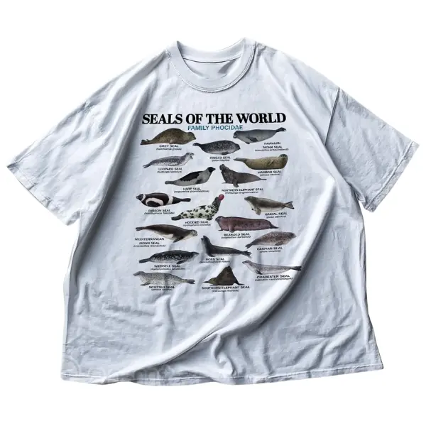 Seal Tshirt Y2k, Seals Of The World Shirt, Seal Species 90s Retro Tee, Selkie Seal Silly Seals Animal T-Shirt Seal Shirt- Unisex S-3XL - Menswear & Womenswear - Streetwear Tops - Casual Cotton Crewneck ShortsleeveTshirt