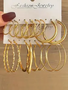 8 Pairs Women's Elegant Geometric Design Hoop Earrings, Hoop Earring Sets, Simple Twist Design Hoop Earrings, Fashionable Jewelry for Women & Girls for Daily & Party Decoration