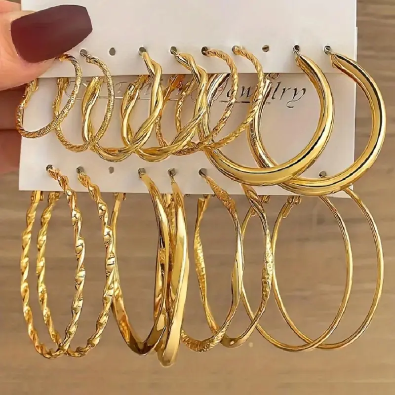 8 Pairs Women's Elegant Geometric Design Hoop Earrings, Circle Shape Earrings, Ear Hoops, Hoop Earring Sets, Simple Twist Design Hoop Earrings, Fashionable Jewelry Accessories for Women & Girls for Daily & Party Decoration