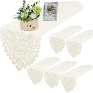 6 Pack Lace Table Runner Lace Doilies for Furniture Tables Cotton Rustic Dresser Scarf Doilies for Wedding Party Home Dining Runner Decorations (Beige,13" X 45")