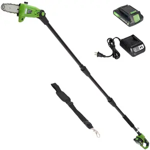 TACKLIFE 20V 8″ Cordless Pole Chain Saws, 14 FT Max Extension Saw with Rechargeable 2.0Ah Battery and Fast Charger, Chain Saw with Long Handle for Tree Trimming,Green