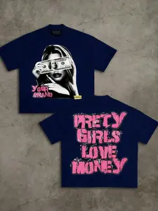 Men's 'Pretty Girls Love Money' Graphic Tee | Oversized Fit, Bold Pink Lettering & Money Print | Trendy Streetwear Essential | Perfect for Edgy Urban Style Enthusiasts