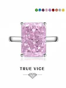 "Radiant Cut Pink Orange • Dazzling Ring" Rectangular ice-cut high-carbon adjustable luxury ring, exquisite sparkling gem band. Ideal gift for dates, perfect for daily wear, vacations & banquets.