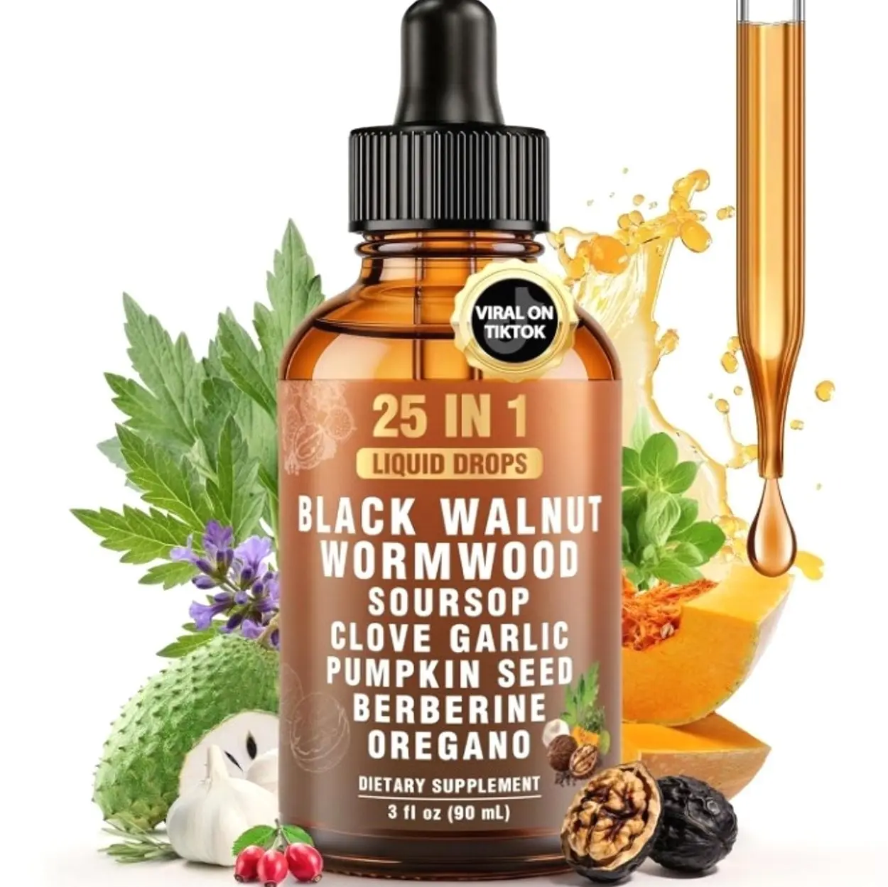 25-in-1 Liposomal Wormwood Black Walnut Clove Parasite Cleanse with Clove, Garlic, Pumpkin Seed, Oregano & Berberine – 98% Absorption for Superior Digestive Health & Balance, 90ml