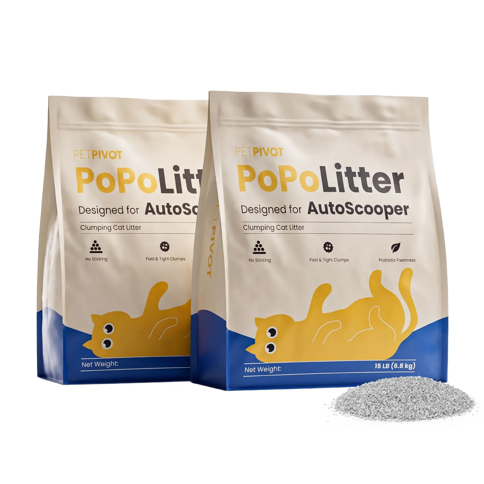 PetPivot POPO Litter 30 lb (2 x 15 lb Bags), Hard-Clumping Cat Litter for AutoScooper & Automatic Litter Boxes, Low-Dust Formula with Probiotic Odor Control, Made in USA