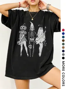 Women's Deep Casual Campus Style T-Shirt, Fashion Streetwear, Vintage High-End Slim Fit Tee for Summer, Halloween Design