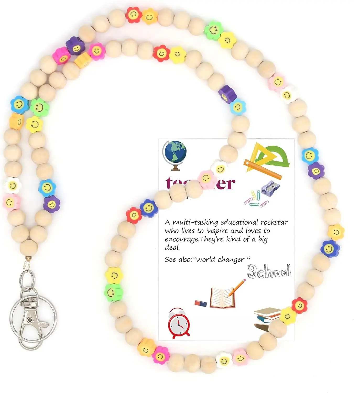 Lanyards for id badges and  for Women Come with a Teacher-Themed Card  Beaded Lanyard for Teacher  (B)
