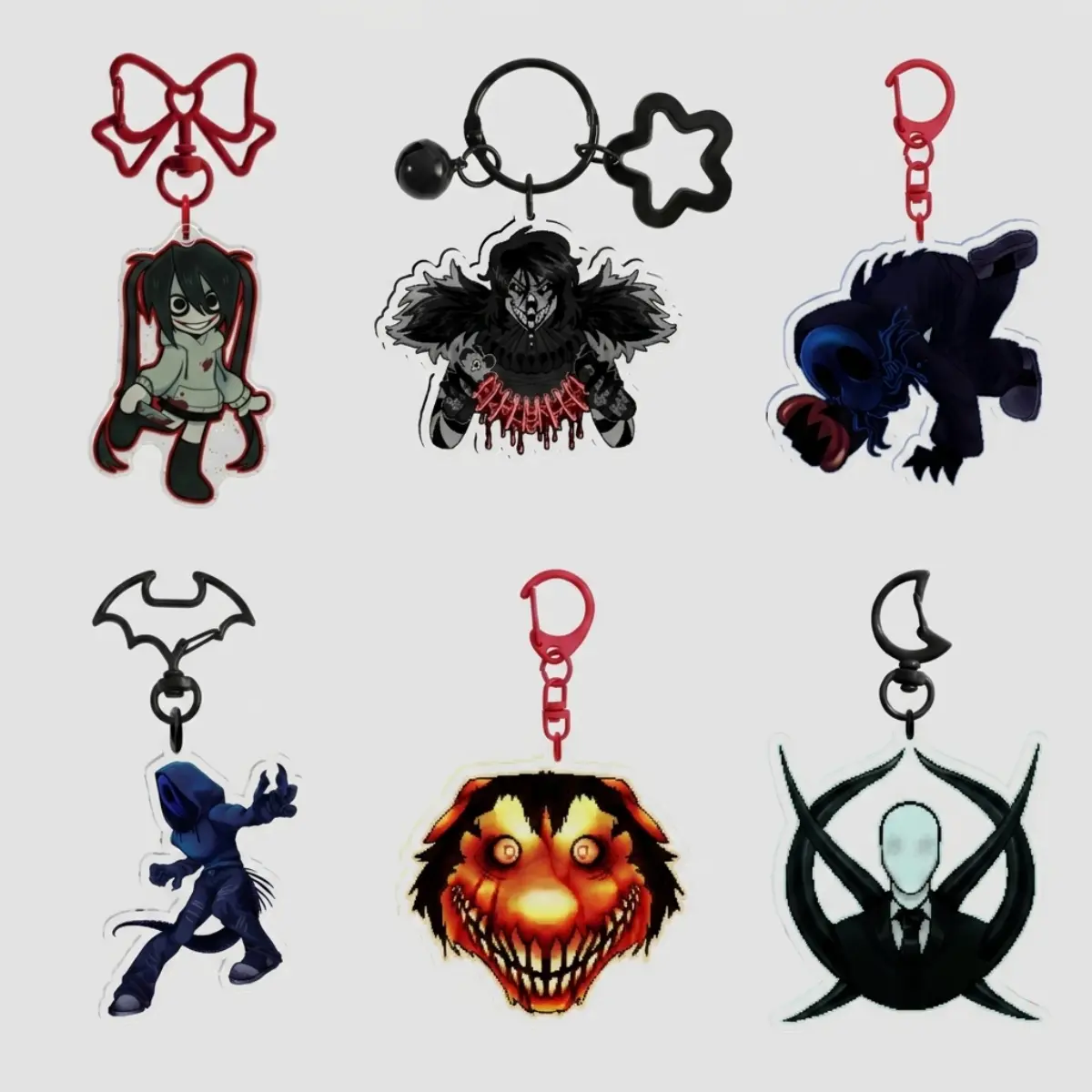 Jeff The Killer x Miku, Laughing Jack, Eyeless Jack, Smile Dog, Slenderman Creepypasta Keychain