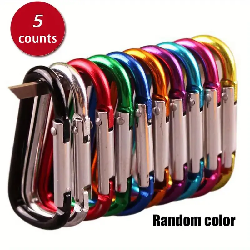 Random Color Carabiner Clip Keychain, 5 Counts/set Durable Keychain Buckle, Bag Hanging Keychain for Outdoor Camping, Hiking & Climbing