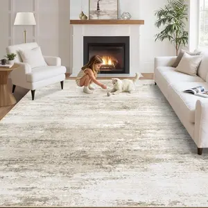 Washable Rug 5x7 Area Rugs for Living Room: Neutral Soft Rug Abstract Non Slip Low Pile Modern Carpet for Bedroom Kitchen  Office Dining Room Indoor (Beige, 5'x7')