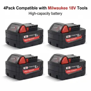 4-Pack 8.0Ah 18V Replacement Battery Compatible with the Milwaukee M18 System - High-Capacity Lithium-Ion for 48-11-1880, 48-11-1860, 48-11-1850 Cordless Power Tools