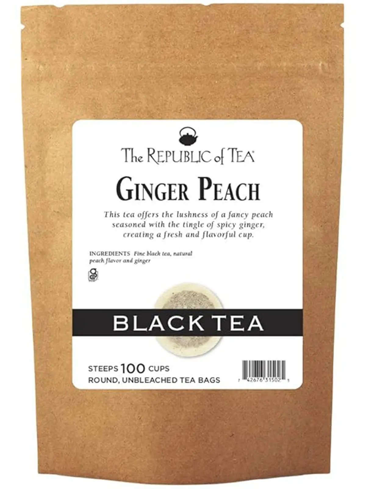 The Republic of Tea Ginger Peach Black Tea, Refill Pack of 100 Tea Bags