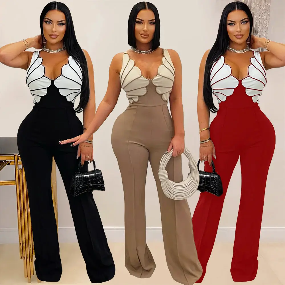 V-neck Sleeveless Slim-fit Jumpsuit Fashionable Womens Wear