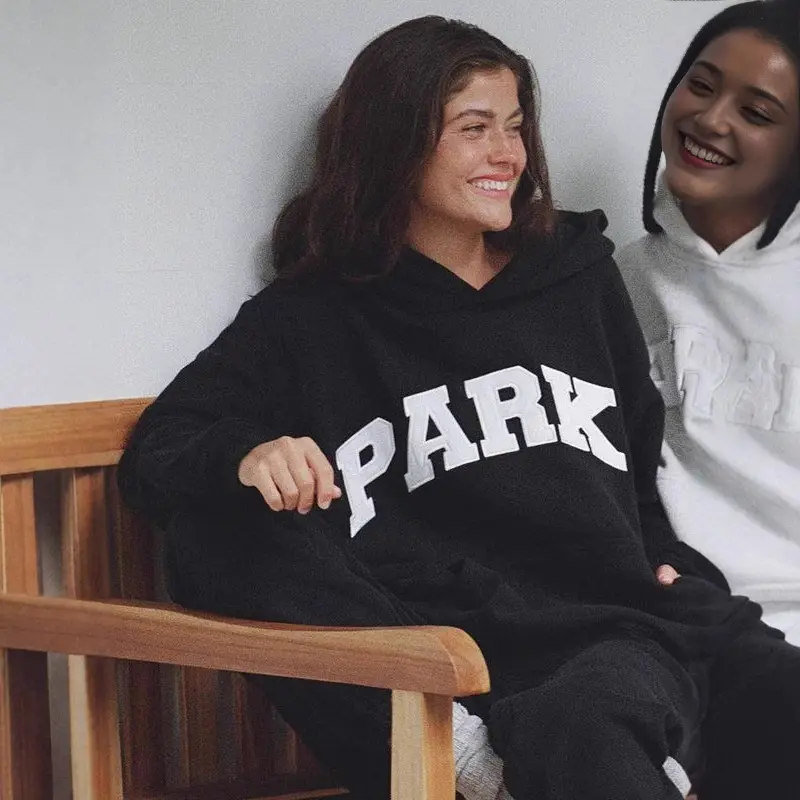 Women Oversized PARKE Letter Print Hoodie, Lazy Casual Drop‑Shoulder Pullover Sweatshirt, Multi‑Colors Available