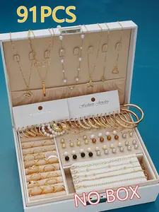 Fashion Faux Pearl Decorated Jewelry, Heart & Flower & Geometric Shape Earring Bracelet Necklace Ring Jewelry Set, Elegant Jewelry Set, Gifts without Box