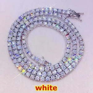 Classic 3-6mm Full Moissanite Diamond Necklace Bracelet For Men Women 925 Sterling Silver Gold Men's Tennis Chain