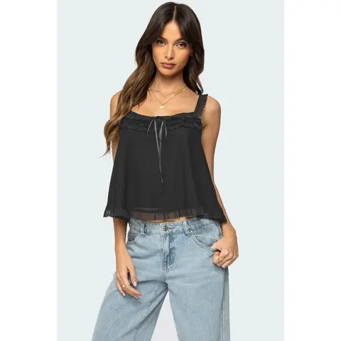 Ruffle Mesh Babydoll Tank Top