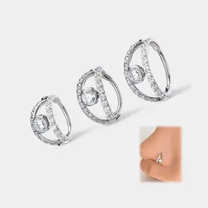 OUFER BODY JEWELRY 20G 316L Stainless Steel Double Nostril Piercing Hinged Segment Hoops, CZ Center Nose Rings for Women, Subtle Elegance Everyday Wear Body Jewelry, Hoop Piercing Jewelry