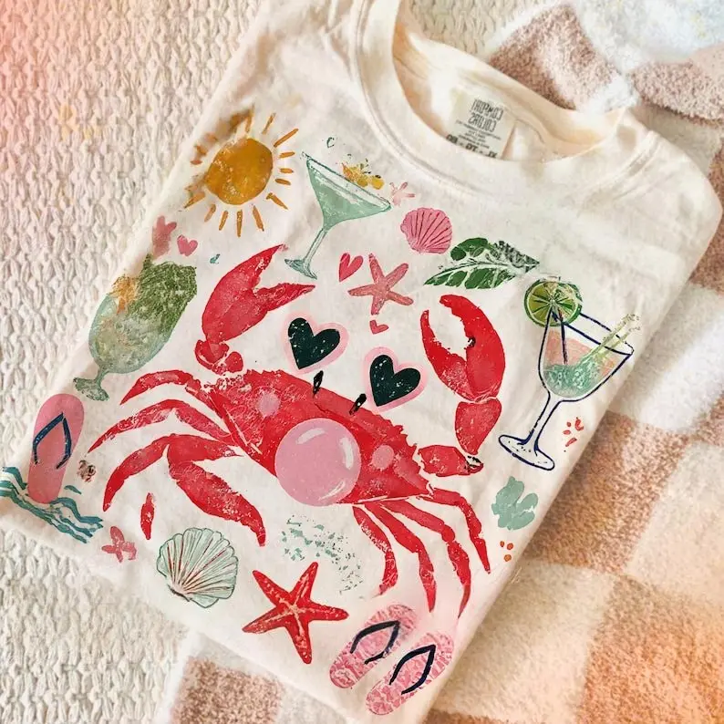 Comfort Colors Crab Blowing Bubble T-shirt, Coastal Nautical Shirt Summer Trending Gift For Her
