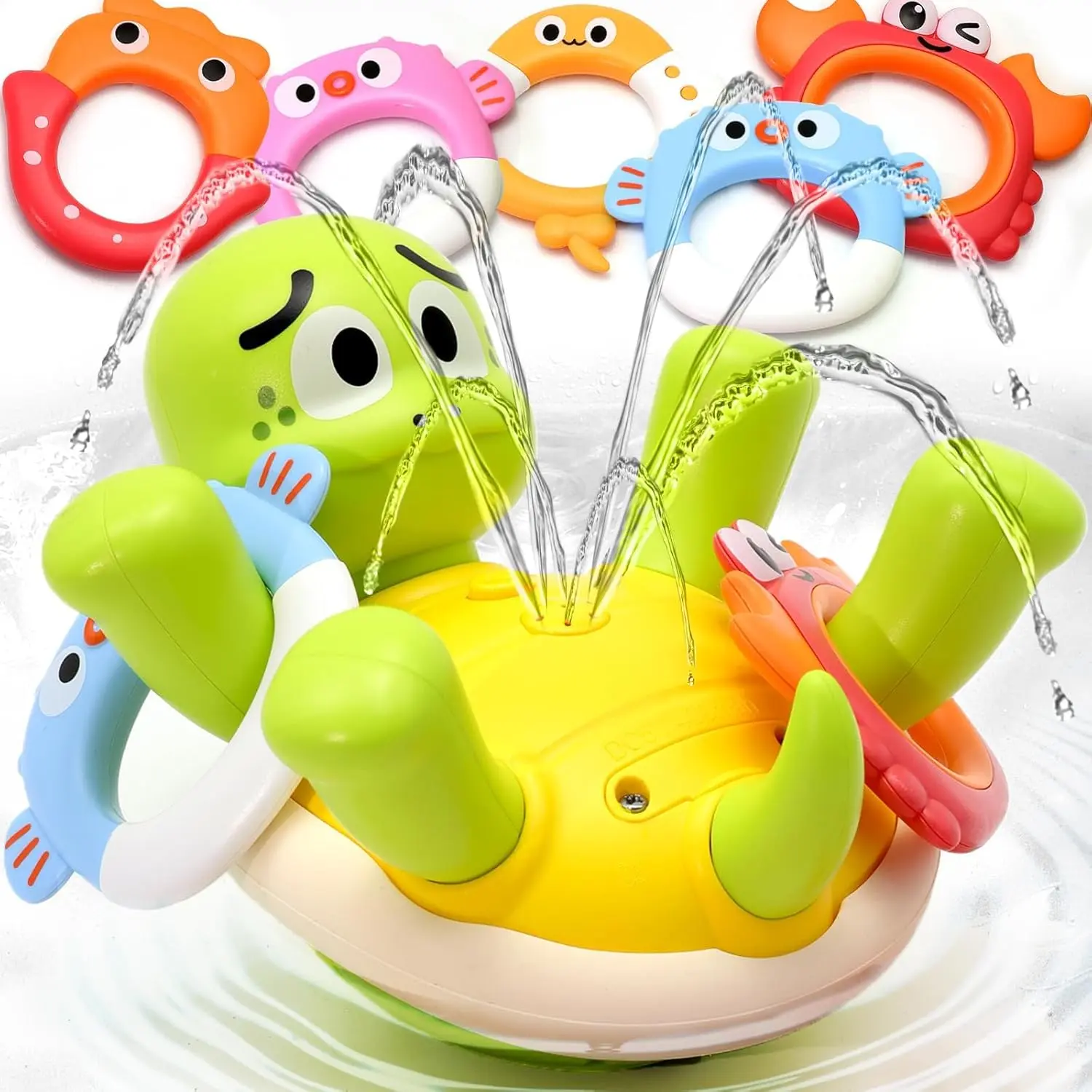 ASAPE Baby Bath Toys,Pool Water Bath Toy for Kids Ages 1-3,Water Table Toy | Rechargeable Turtle Bath Toy Sprinkler for Toddler with 5 Rings, Bathtub Fountain Spray Toy,Outdoor Birthday Gifts,Boys Girls