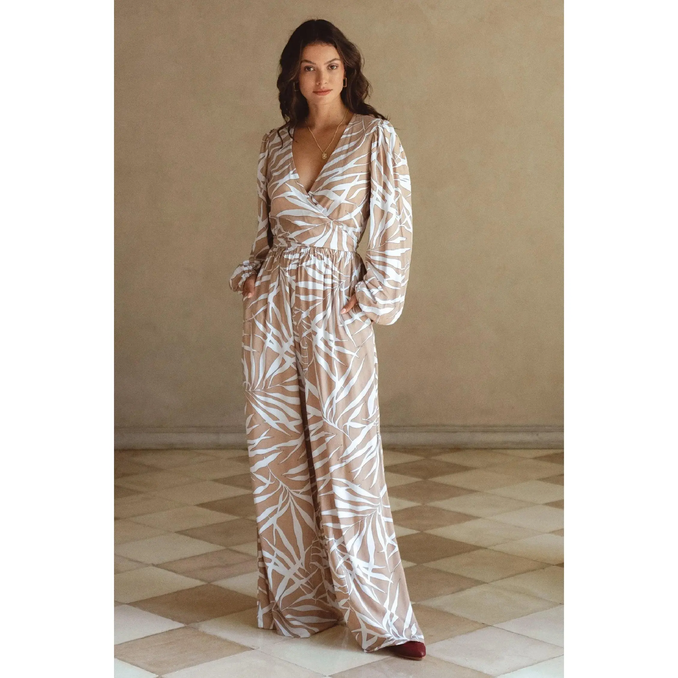 Luna Convertible Jumpsuit - Beige Fern
