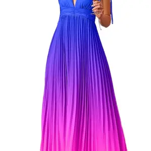 Ombré Pleated Maxi Dress Womenswear Summer Flowy Casual