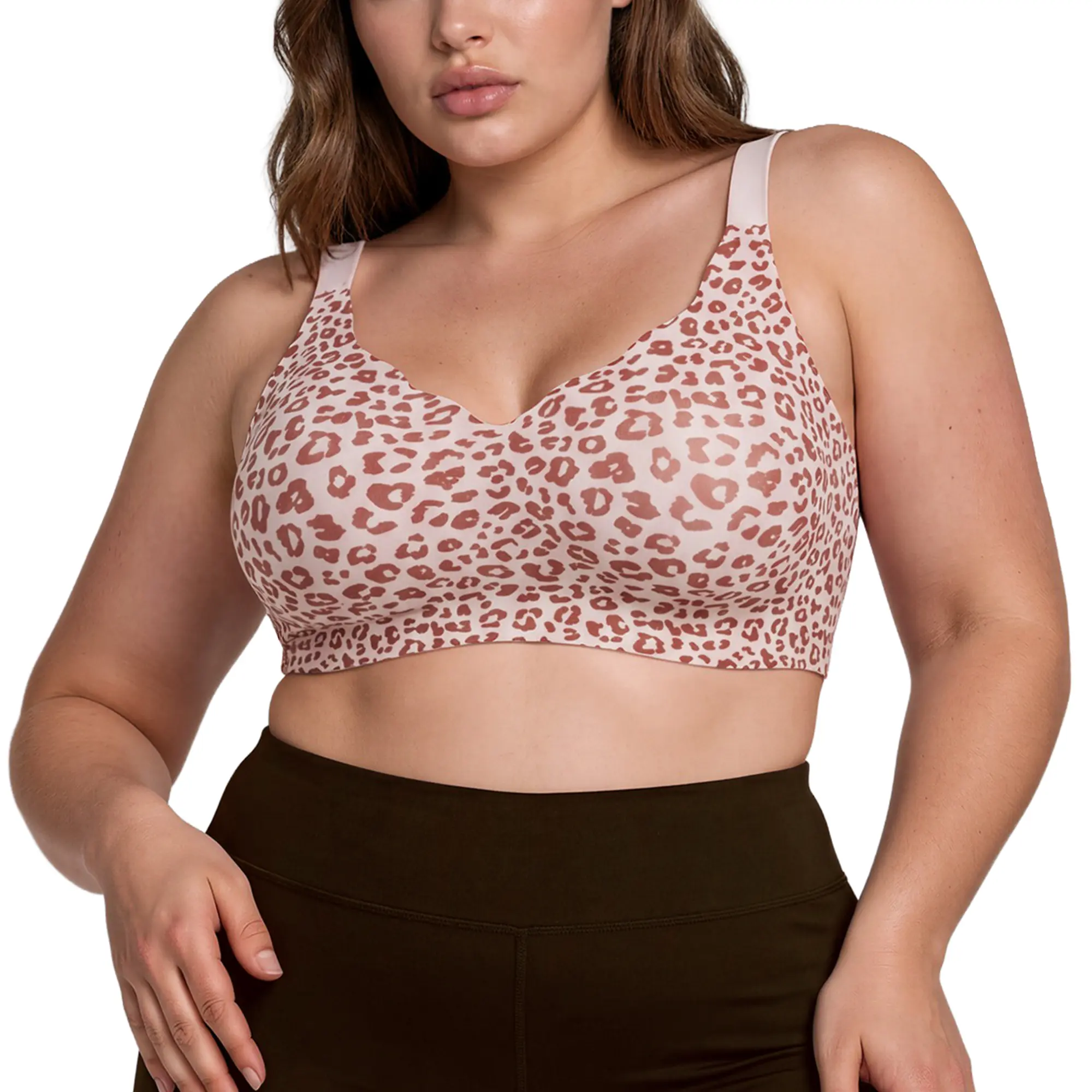 Women's Wire-Free Jelly Push-Up Bra, V-Neck Petal Neckline, Comfortable Breathable Close-Fit Everyday Lingerie