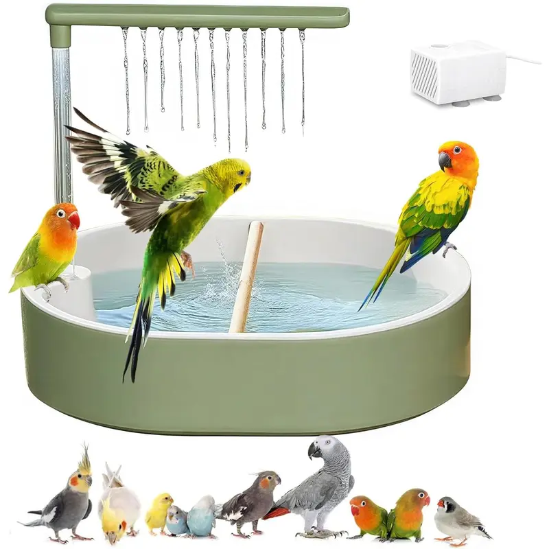 Large Automatic Indoor Parakeet Bird Grooming Bath System - USB Interface, Water Pump, Flow Function, Suitable for Lovebirds, Conures (Fashionable Model), Parakeet Bird Bath
