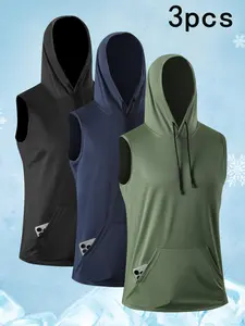 Men's Sleeveless Hooded Vest, Quick-Dry Fitness Hoodie with Kangaroo Pocket, Breathable Sports Tank for Gym Running Training Streetwear, Yoga Sports Vest