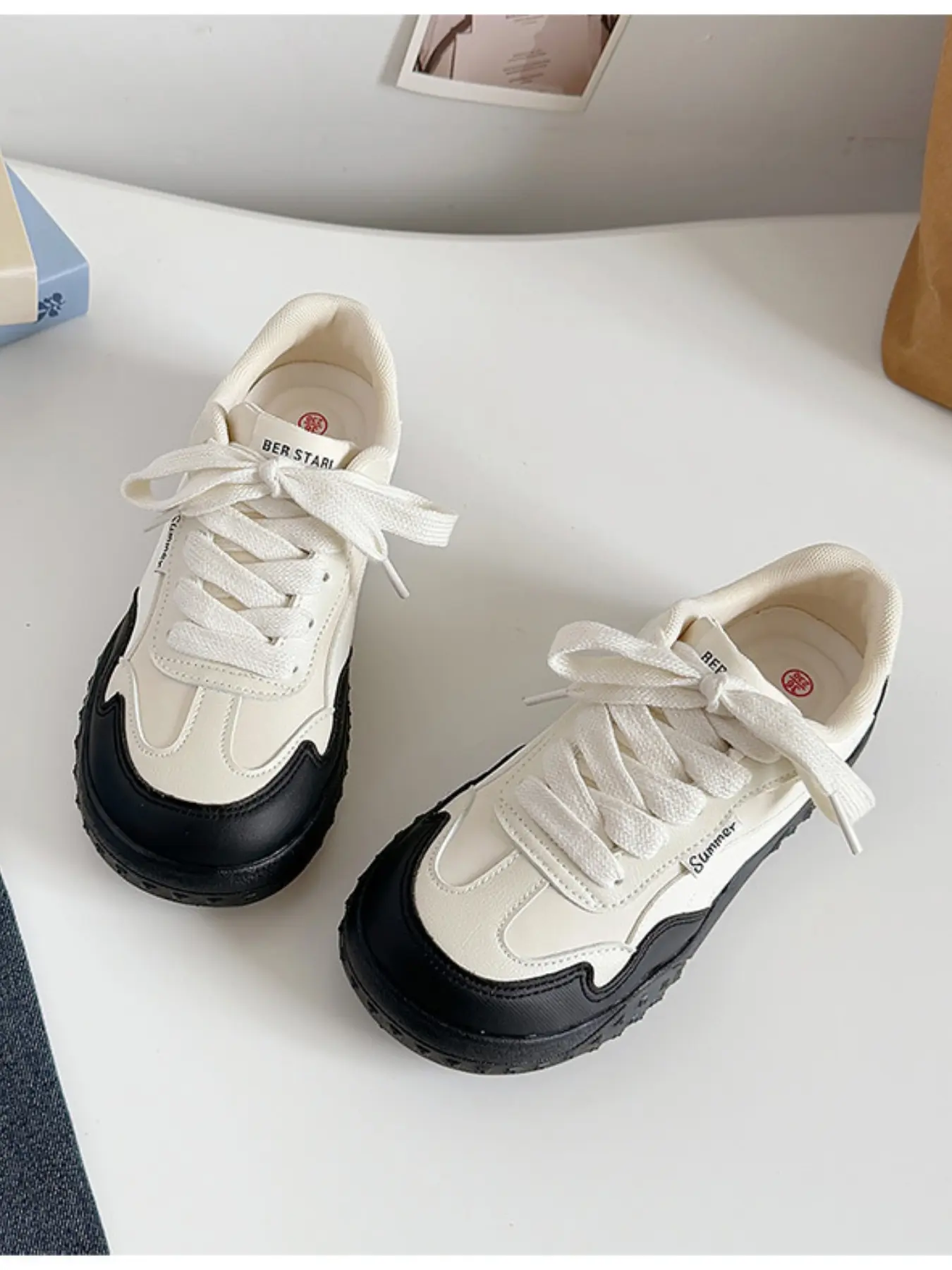 Cute Big Head Height Increasing Thick Sole Canvas Sneakers, Casual Fashion Platform Shoes for Men & Women, Casual Low Top, Chunky Casual Trainers, Be-6898