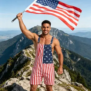 Comfortable American Flag Overalls for Adults, Unisex Stretch Memorial Day Outfit, Great for Independence Day Celebrations, Matching Gifts, and Summer Field Activities