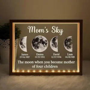 Personalized Moon Phase Picture Frame Box Custom Mommy's Universe Light Frame with Kid's Name Birthdate Mother's Day Gift For Mom Grandma Family Anniversary Birthday