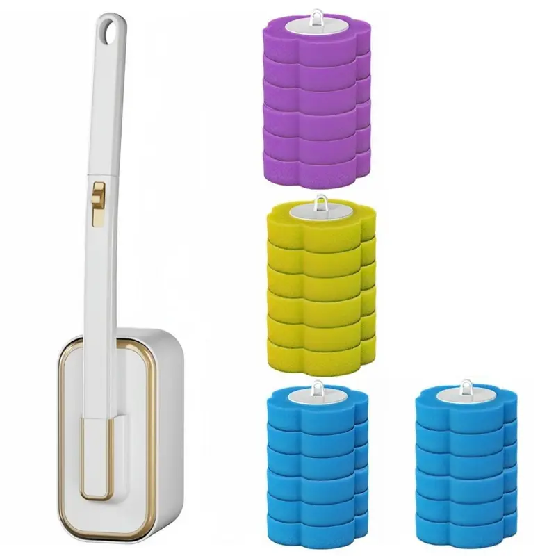 Wall Mounted Toilet Brush Set, Toilet Brush With Holder, 1 Set Toilet Bowl Brush and Holder & 24pcs Disposable Brush Head, Bathroom Cleaning Tool, Bathroom Supplies, Toilet Cleaning System