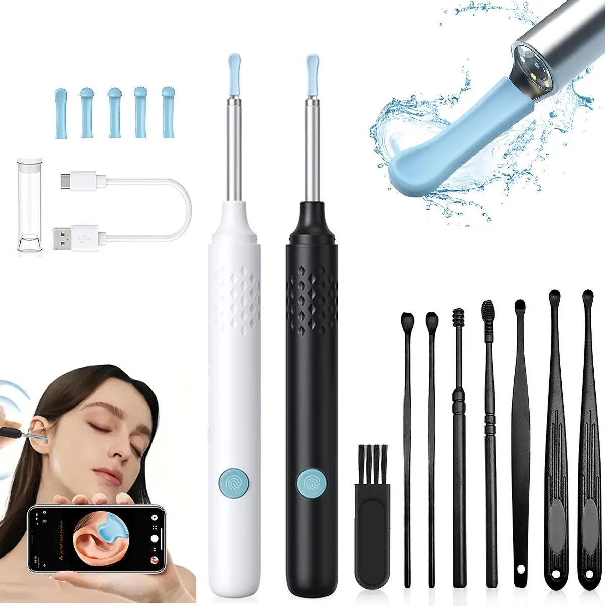 wireless visual ear pick,Camera-equipped, Rechargeable, Intelligent Ear Wax Remover With Ear Scoop, 7PCS Ear Pick, Ear Wax Removal Kit