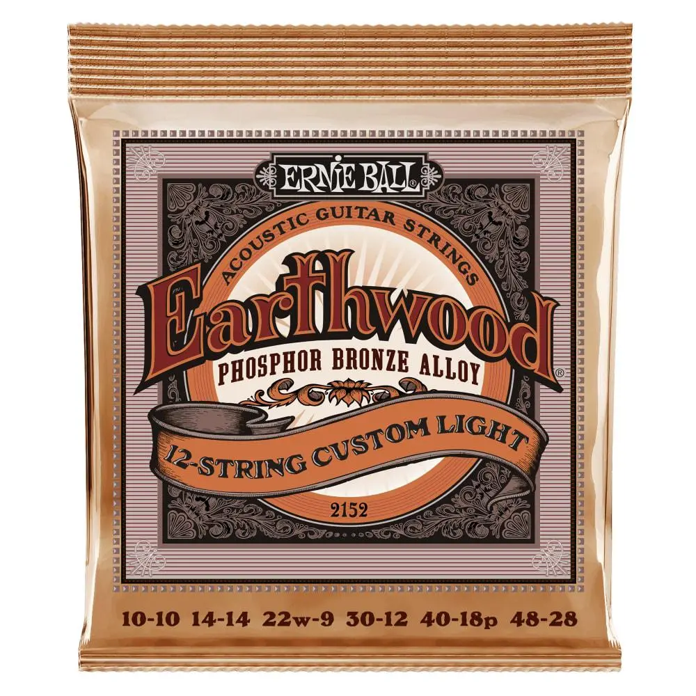 Ernie Ball Earthwood Phosphor Bronze 12-String Acoustic Guitar Strings - Custom Light Gauge, Excellent Clarity, 92% Copper, 7.7% Tin, ..022W -.009, ..040 -.018P, .030 -.012, Hex Core Wire, 0.3% Phosphorus, Phosphorus Wire