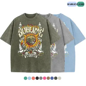 Women's Vintage Acid Wash Sun Graphic T-Shirt, Heavyweight Cotton Crewneck Streetwear Top, Fashion Apparel