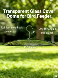 13 1/2 Inch Clear Glass Two-Way Squirrel Baffle and Weather Guard for Bird Feeder Hanging or Pole Mount
